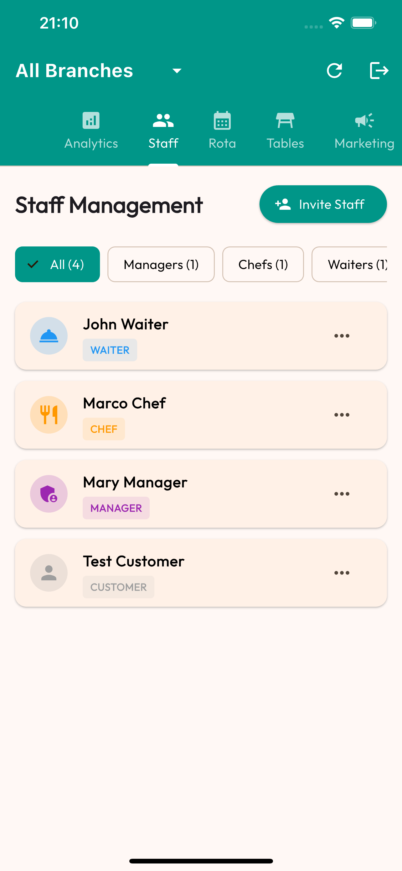 Staff Management Interface